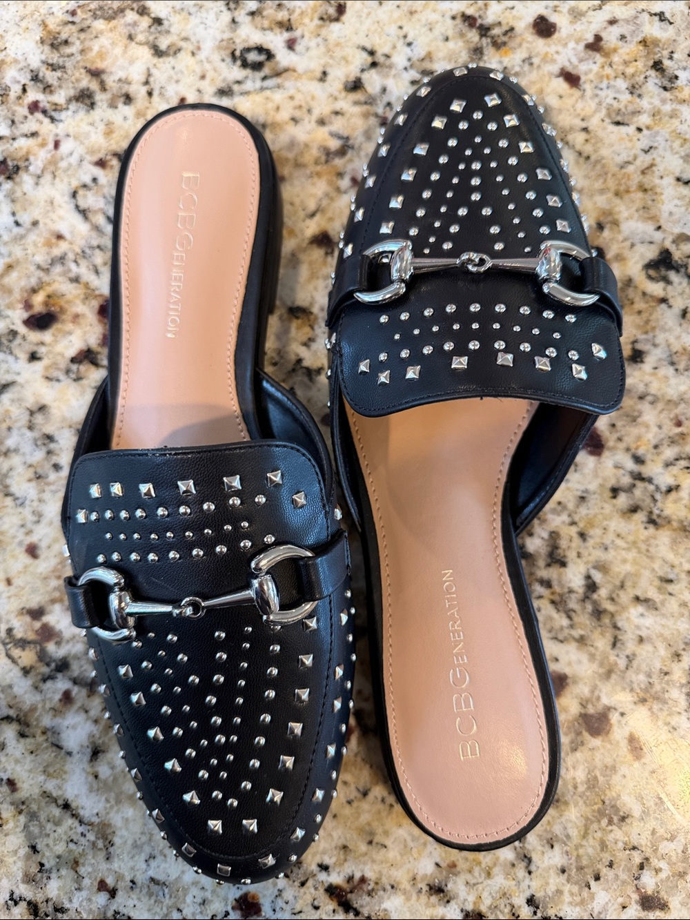 BCBGeneration Black Women's Zorie Tailored Studded Horsebit Mule